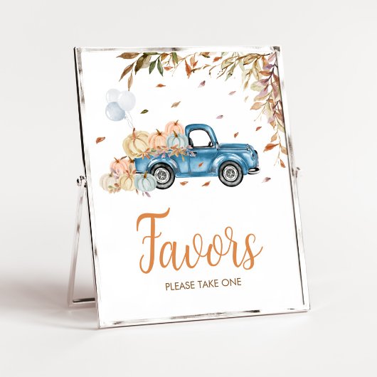 Blauwe Vrachtwagen Pompoen Favors Baby shower Poster