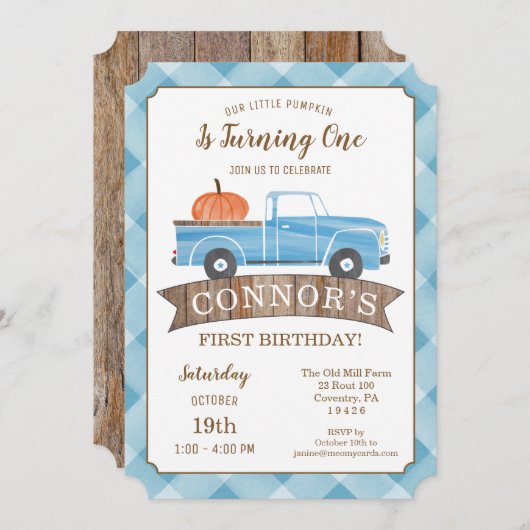 Blauwe Vrachtwagen PUMPKIN Verjaardag Herfst 1e Ve Kaart (Voorkant / Achterkant)