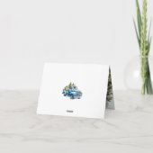 Blauwe Vrachtwagen Sneeuwvlok Foto Merry Christmas Feestdagen Kaart (Achterkant)