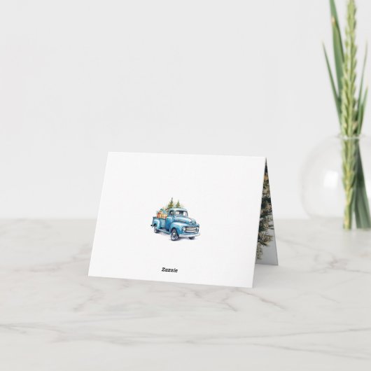 Blauwe Vrachtwagen Sneeuwvlok Foto Merry Christmas Feestdagen Kaart (Achterkant)