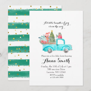 Blauwe vrachtwagen snowflakes baby shower kerstman kaart