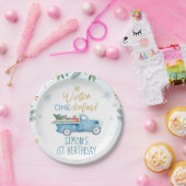 Blauwe Vrachtwagen Winter Onederland Verjaardag Papieren Bordje (Feest)