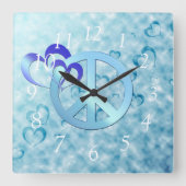 Blauwe vrede vierkante klok (Voorkant)