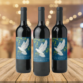 Blauwe Vredesduif en Olijftakken Custom Wijn Etiket