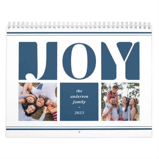 Blauwe Vreugde Typografie Familie Fotocollage Kers Kalender (Hoes)