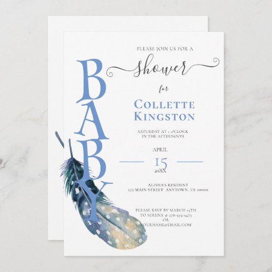 BLAUWE VRIJ LICHAAMSINSTANTIE BABY SHOWER KAART (Voorkant / Achterkant)