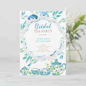 Blauwe Vrijgezellenfeest Tea Party Kaart (Staand voorkant)