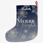 Blauwe vrolijke en heldere sneeuwvlokken grote kerstsok (Achterkant)