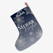 Blauwe vrolijke en heldere sneeuwvlokken grote kerstsok (Achterkant (Hangend))