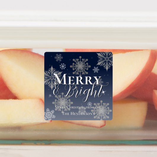 Blauwe vrolijke en heldere sneeuwvlokken kerstbakk labels (Aangebracht)