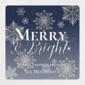 Blauwe vrolijke en heldere sneeuwvlokken kerstbakk labels (Design 1)