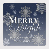 Blauwe vrolijke en heldere sneeuwvlokken kerstbakk labels (Design 2)