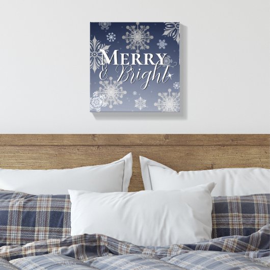 Blauwe vrolijke en heldere sneeuwvlokken Kerstmis Canvas Afdruk (Insitu (Slaapkamer))