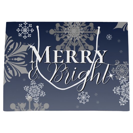 Blauwe vrolijke en heldere sneeuwvlokken Kerstmis Groot Cadeauzakje (Voorkant)