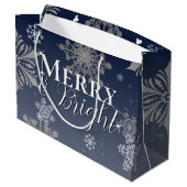 Blauwe vrolijke en heldere sneeuwvlokken Kerstmis Groot Cadeauzakje (Achterkant Gekanteld)