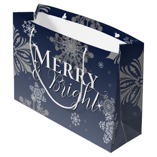 Blauwe vrolijke en heldere sneeuwvlokken Kerstmis Groot Cadeauzakje (Achterkant Gekanteld)