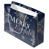 Blauwe vrolijke en heldere sneeuwvlokken Kerstmis Groot Cadeauzakje (Voorkant Gekanteld)