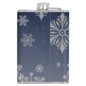 Blauwe vrolijke en heldere sneeuwvlokken Kerstmis Heupfles (Achterkant)