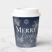 Blauwe vrolijke en heldere sneeuwvlokken Kerstmis Papieren Bekers (Achterkant)