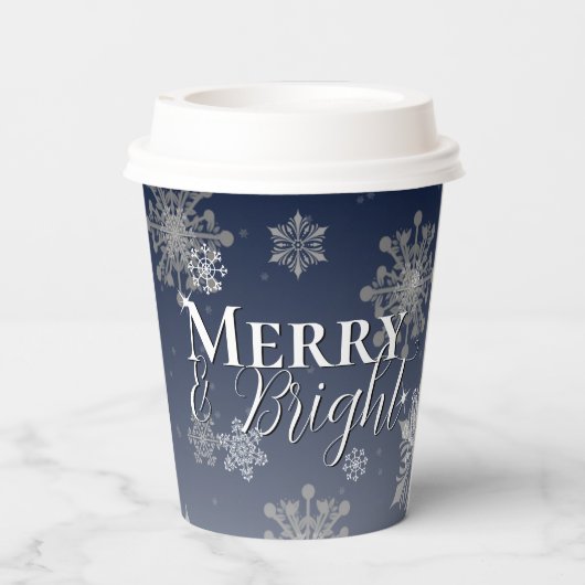 Blauwe vrolijke en heldere sneeuwvlokken Kerstmis Papieren Bekers (Achterkant)