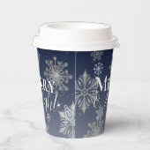 Blauwe vrolijke en heldere sneeuwvlokken Kerstmis Papieren Bekers (Rechts)