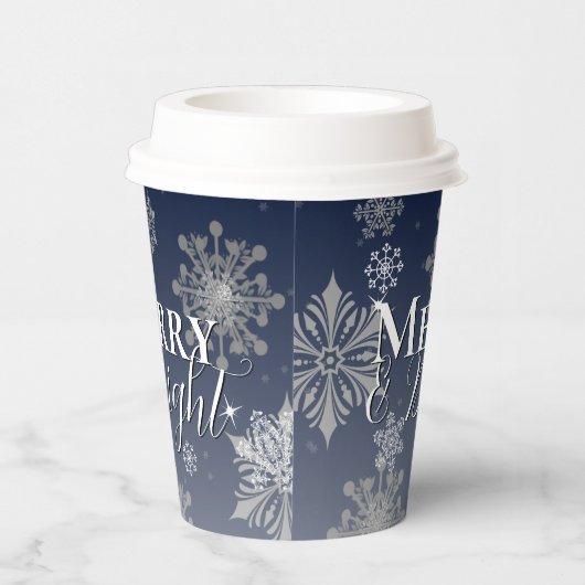 Blauwe vrolijke en heldere sneeuwvlokken Kerstmis Papieren Bekers (Rechts)