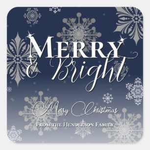 Blauwe vrolijke en heldere sneeuwvlokken Kerstmis Vierkante Sticker