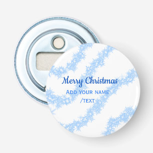 Blauwe vrolijke kerst sparkle glitter lijnen voeg button flesopener