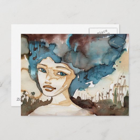 Blauwe vrouw briefkaart (Voorkant / Achterkant)