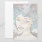 Blauwe vrouw briefpapier (Voorkant / Achterkant)