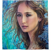 Blauwe vrouw en de golven | Abstracte kunst Douchegordijn (Voorkant)