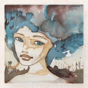 Blauwe vrouw glazen onderzetter