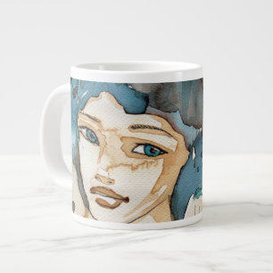 Blauwe vrouw grote koffiekop