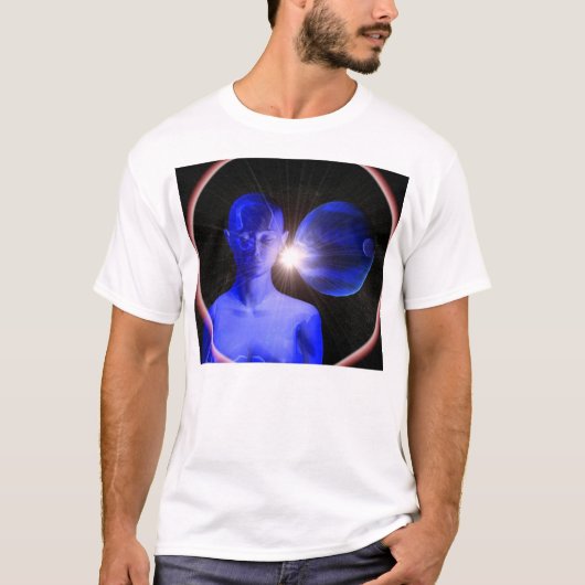 Blauwe vrouw in de ruimte t-shirt (Voorkant)