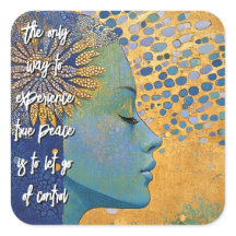 Blauwe vrouw laat controle Sticker los