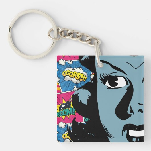 Blauwe Vrouw - Pop Art Sleutelhanger (Voorkant)