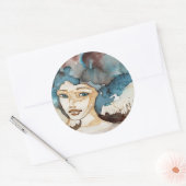 Blauwe vrouw ronde sticker (Envelop)