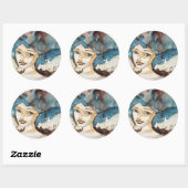 Blauwe vrouw ronde sticker (Vel)
