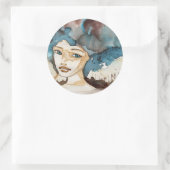 Blauwe vrouw ronde sticker (Tas)