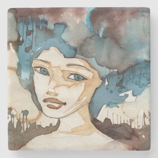 Blauwe vrouw stenen onderzetter (Voorkant)