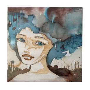 Blauwe vrouw tegeltje