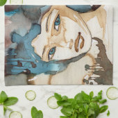 Blauwe vrouw theedoek (Gevouwen)