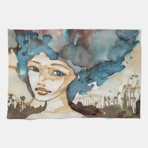 Blauwe vrouw theedoek