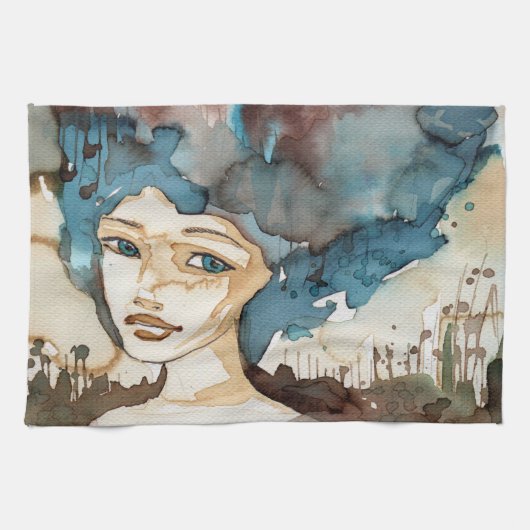 Blauwe vrouw theedoek (Horizontaal)