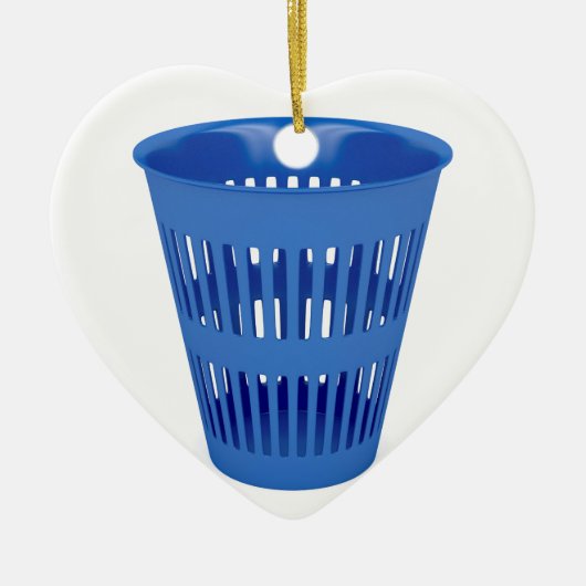 Blauwe vuilnisbak keramisch ornament (Voorkant)