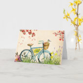 Blauwe vuilnisbak van bloemen en gele vogel kaart (Gele Bloem)