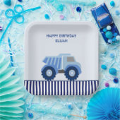 Blauwe vuilniswagen - Aangepast Kind - Borden op j Papieren Bordje (Feest)