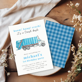 Blauwe Vuilniswagen Jongen 1e Verjaardagsfeestje Kaart