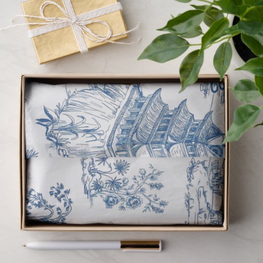 Blauwe vuilstort van de Chinoiserie Tissuepapier (Geschenk)