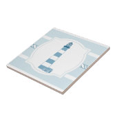 Blauwe vuurtoren van keramische strippen tegeltje (Zijkant)